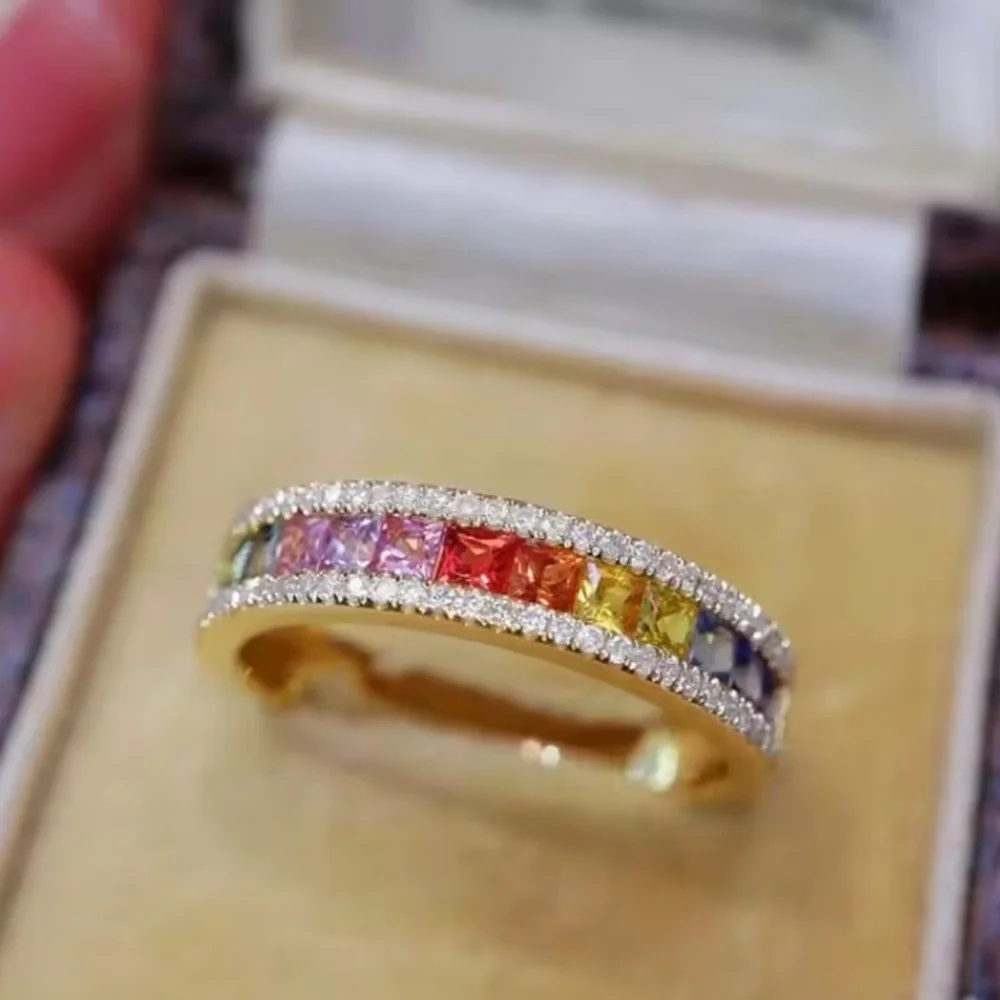 Beautiful Crystal Moissanite Multiple Stones and Gold Women's Ring - SIZE 8